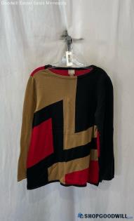 Chico's Women's Red/Brown Colorblock Knit Sweater - Sz 12