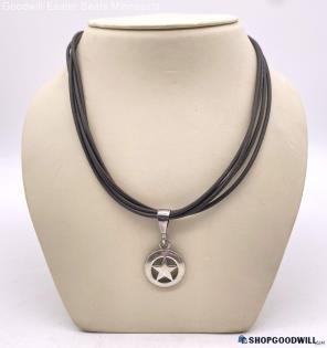 .925 AMBRIZ Texas Star Pendant on Leather Necklace 16.36g