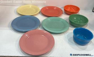 8pc Fiestaware Dinner Plates & Cereal Soup Bowls Blue Green Yellow + Fiesta