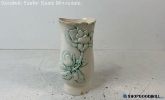 Red Wing #1031 Cream Green Floral Outline Vase