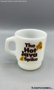 Anchor Hocking Fire King " The Hot Java Spike" Milk White Mug With Handle