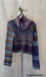 Free People Women's Blue/Purple Striped Cowl Turtleneck Sweater - Sz M