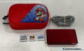 Flame Red Nintendo 3DS w/Games, Case & Charger- Tested