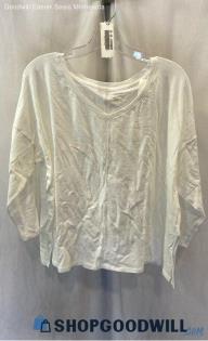 NWT Eileen Fisher Women's Ivory Long Sleeve V Neck Shirt - Sz XL