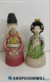 Korean Folk Art Pottery Husband & Wife Traditional Wedding Couple Figurines