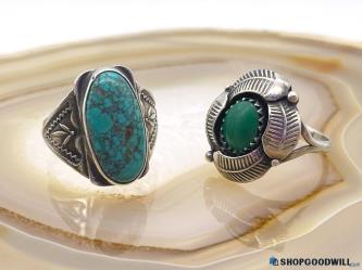 .925 Turquoise Southwest Style Rings (2) 8.63g Sizes 4.5 & 5.5