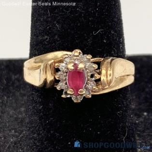 10K Ruby Faux Stone Halo Vintage Ring for Repair 2.30g