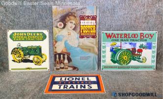 4 Vtg Beer Poster Book Waterloo Boy John Deere Tractor Lionel Electric Trains Ad