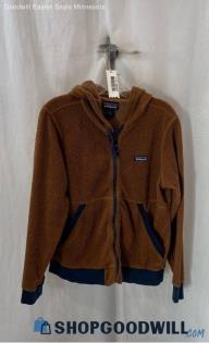 Patagonia Women's Brown/Navy Full Zip Fleece Sherpa Sweater - Sz M