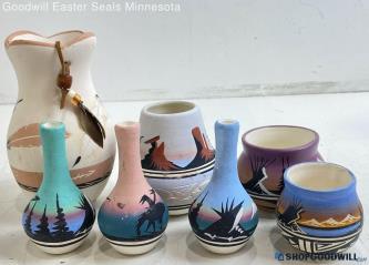 Navajo Native American Vases Handmade Painted Pottery