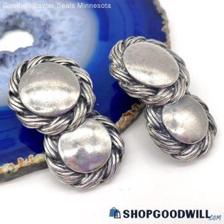 Vintage SCHIAPARELLI Silver-Tone Double Disk Clip Earrings