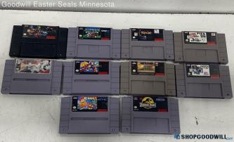 Nintendo SNES Video Game Lot Of 10 Q*bert 3, Jurassic Park& More