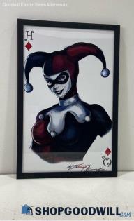 Moneco Signed Framed DC Comics "Harley Quinn" Portrait Painting Print