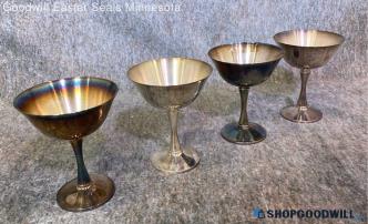 4 Salem Silver Plate Vtg 5" Tarnished Wine Goblet Cups Tableware Home