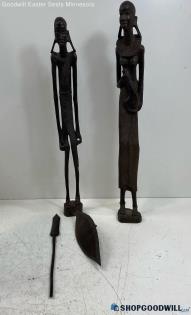 2pc Z.D Muva & Zacaria Handmade Carved Ebony Wood African Tribal Statue Figurine