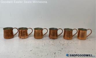 6pc Williams Sonoma Circle Textured Copper Mugs Cups