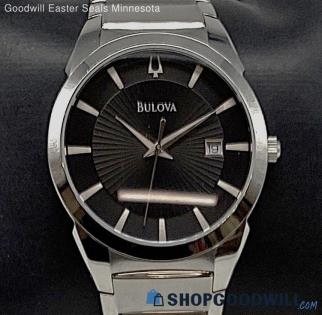 Men's BULOVA Black/Silver Tone Date Watch