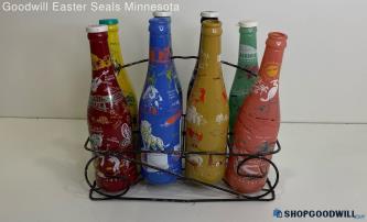 Duraglas Multi-Color Convention Glass Bottle Collection W/ Wire Caddy