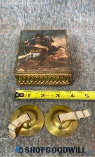 "Officer Of The Chasseurs" Gericault VTG Music Box Plays & Elton Finger Cymbals