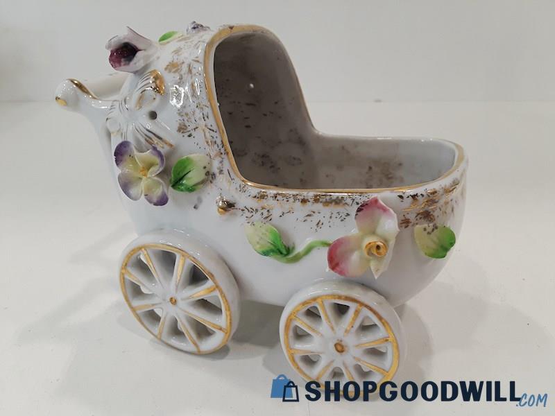 Vtg Napco S158 Porcelain Baby Carriage Nursery Decorative Pottery Vase Planter 
