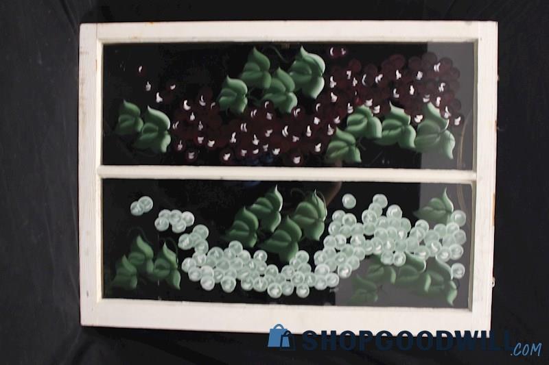 Vintage Original Hand-Painted 'Vineyard Grapes' on Window Signed by Catherine PU