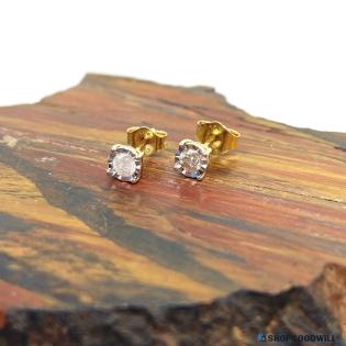 10K Two-Tone CZ Stud Earrings 0.62g