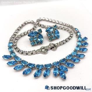 Vintage WIESNER Blue Rhinestone Necklace & Earrings Set