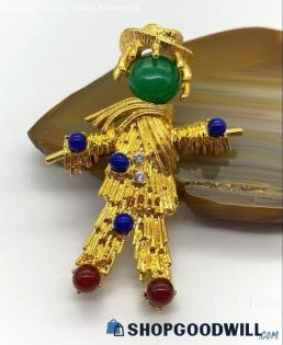 Vintage JACQUELIN BOUVIER KENNEDY Gold-Tone Scarecrow Brooch