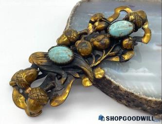 Vintage Faux Turquoise Brass Acorn Belt Buckle