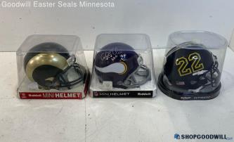 2 Riddell & 1 Schutt Mini Collectible Helmets With Original Packaging