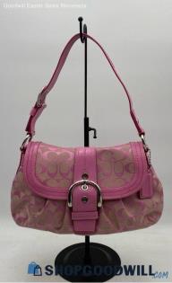 Coach Soho Pink Jacquard Canvas/Leather Trim Flap Shoulder Bag Handbag/Purse