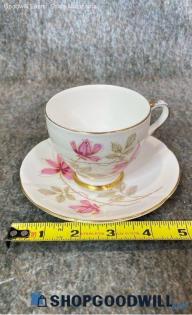 Taylor & Kent Vtg Bone Kent China Pink Flowers Tea Cup Plate Home Tableware