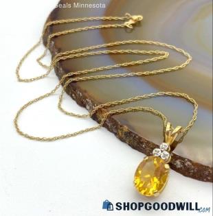 14 Yellow Gold Citrine with Diamond Accents Necklace 2.08 grams