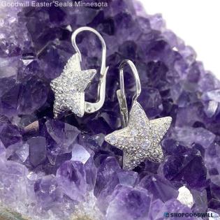 18K White Gold Le Gi Pave CZ Star Earrings 4.63g