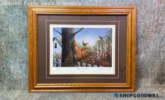 Les C Kouba Signed "Home In A Boot" 1331/2500 Bird Nature Print Matted & Framed