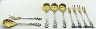 Vintage Relish/condiment Spoons (4) And Forks (5) Gold Plated Over Silver