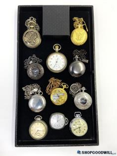 (12) Assorted Wind-up + Quartz Pocket Watches