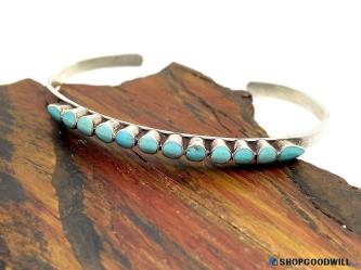 .925 Turquoise Artisan Cuff Bracelet 6.72g