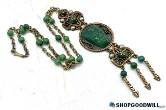 Vintage Mexico Green Onyx "Casa Maya" Brass & Copper Necklace