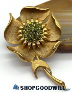 Vintage Gold-Tone Alan J Green Rhinestone Floral Brooch