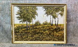 W Iznarp Signed Original 1974 Birch Tree Forest Nature Landscape Painting Framed