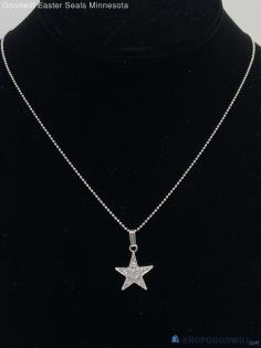 18K White Gold + .925 CZ Pave Star Necklace 3.87g