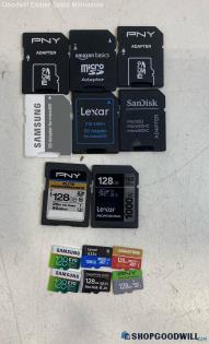 8 Samsung PNY+ 128-GB SDHC & Micro SD Memory Cards w/Adapter - RESET/FORMATTED