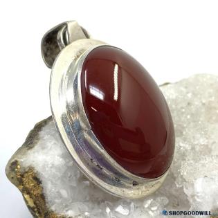 .925 Large Oval Carnelian Cabochon Pendant 17.78g