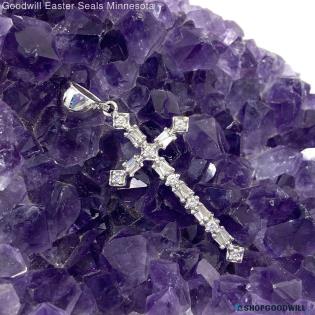 14K White Gold Baguette Diamond Cross Pendant 1.78g