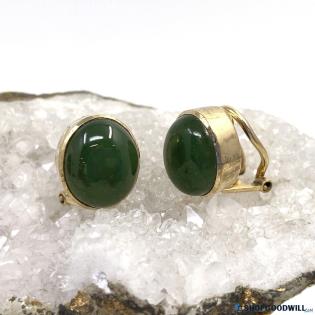 10K Yellow Gold Jade Clip Back Earrings 5.96g