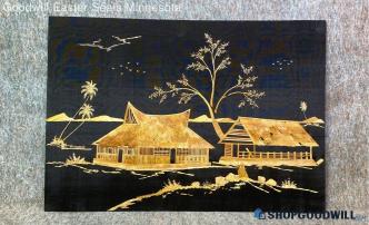 South India Country Home Landscape Hand Made Native Straw 19"x13" Picture Decor