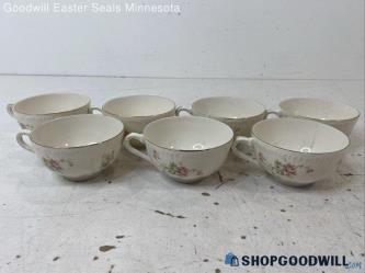 7pc Theodore Haviland New York Cream Pink Floral Tea Cups