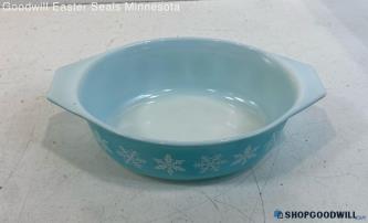 Pyrex Blue Snowflakes Glass Oval Bowl With Handles No Lid 11" X 7" X 3"