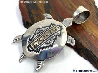 .925 + 14K Southwest Style Turtle Pendant Signed 11.29g